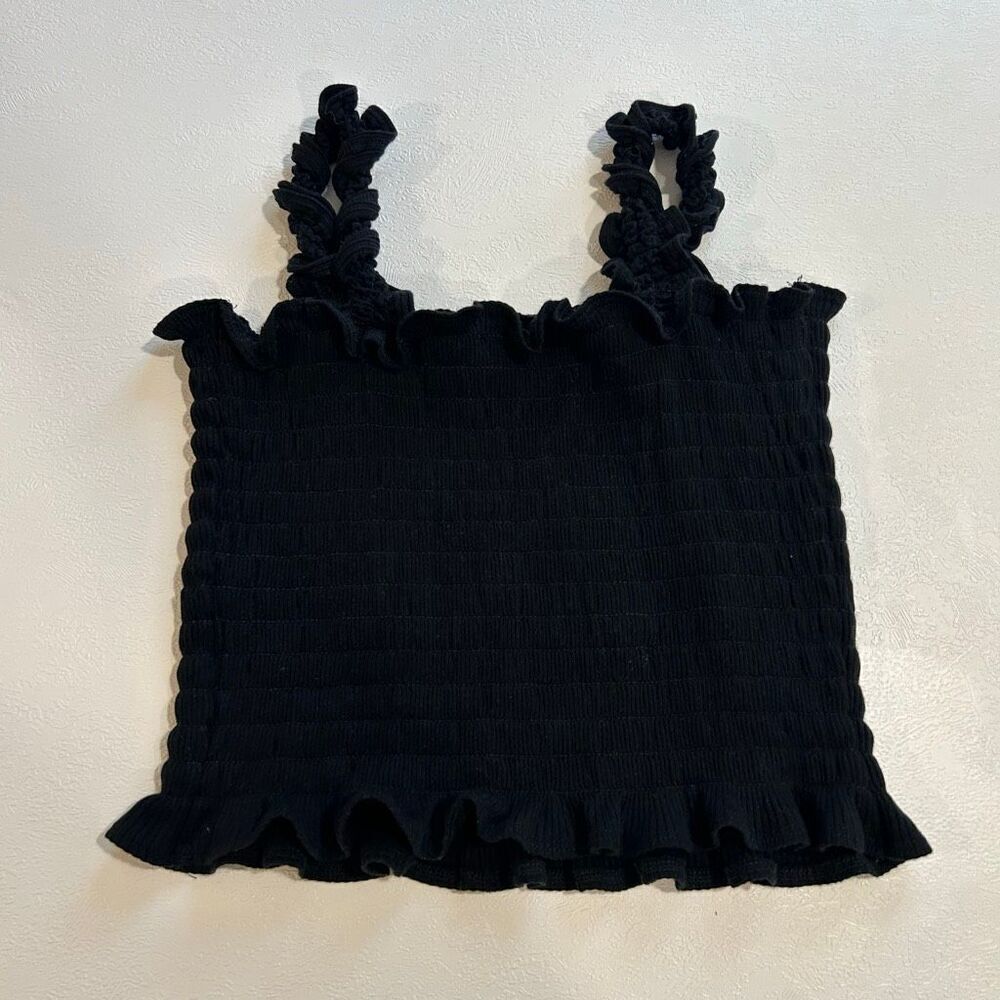 Reformation Black Smocked Ruffle Strap Tank Top Size M Feminine Cottagecore Stre